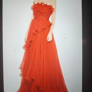 Mac Duggal Strapless Pleated Ruffled Gown | Tiered Chiffon Evening Dress